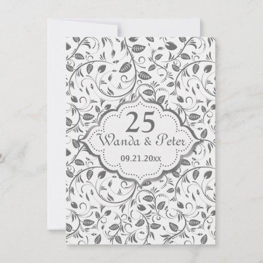Invitation Feuilles d'argent 25e anniversaire de mariage (Devant)