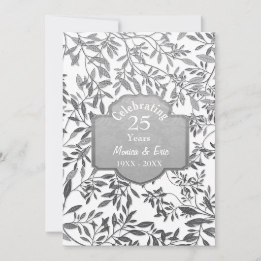 Invitation Feuilles d'Argent 25e Anniversaire de Mariage Blan (Devant)