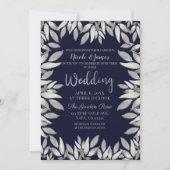 Invitation Feuilles d'Argent Botanique Glam Bleu Mariage (Devant)