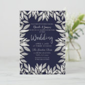 Invitation Feuilles d'Argent Botanique Glam Bleu Mariage (Debout devant)