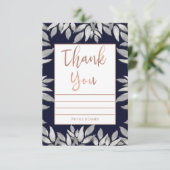 Invitation Feuilles d'argent Glam botanique bleu rose Merci (Debout devant)