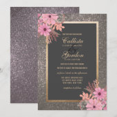 Invitation Feuilles d'argent Mariage de Parties scintillant (Devant / Derrière)