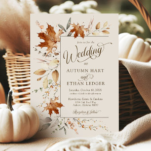 Invitation Feuilles d'automne à l'aquarelle Mariage rustique