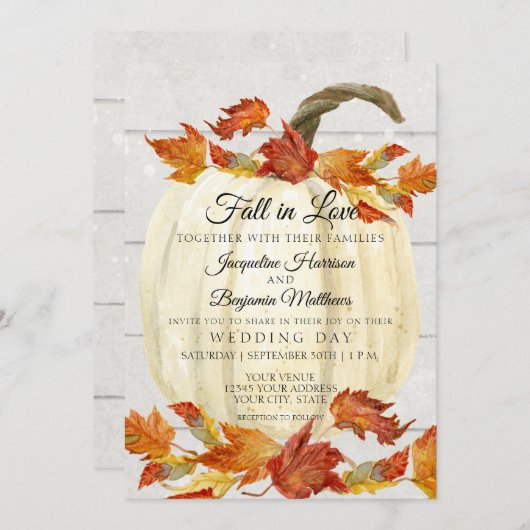 Invitation Feuilles d'automne à l'aquarelle rustique Citrouil (Devant / Derrière)