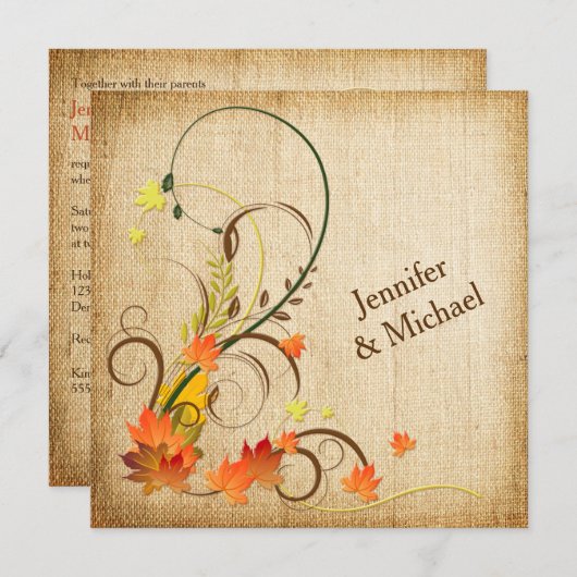 Invitation Feuilles d'automne Abstraites, Mariage de vignes I (Devant / Derrière)