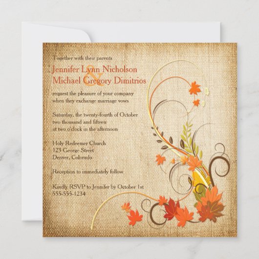 Invitation Feuilles d'automne Abstraites, Mariage de vignes I (Dos)