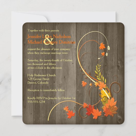 Invitation Feuilles d'automne Abstraites, vignes, mariage en  (Dos)