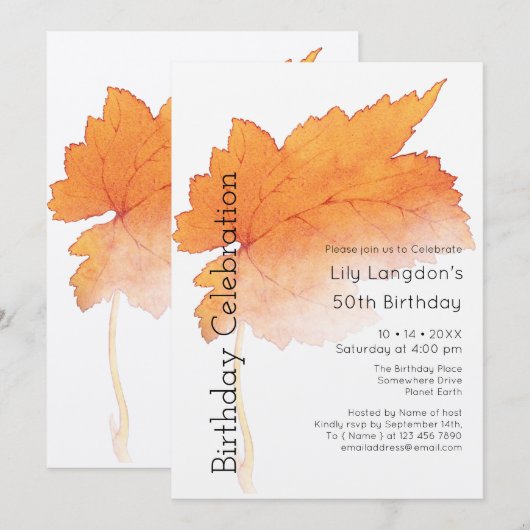 Invitation Feuilles d'automne Aquarelle Automne (Devant / Derrière)