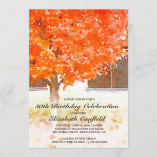 Invitation Feuilles d'automne aquarelle   Fête d'anniversaire