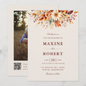 Invitation Feuilles d'automne Automne Botanique Code QR Photo (Devant / Derrière)