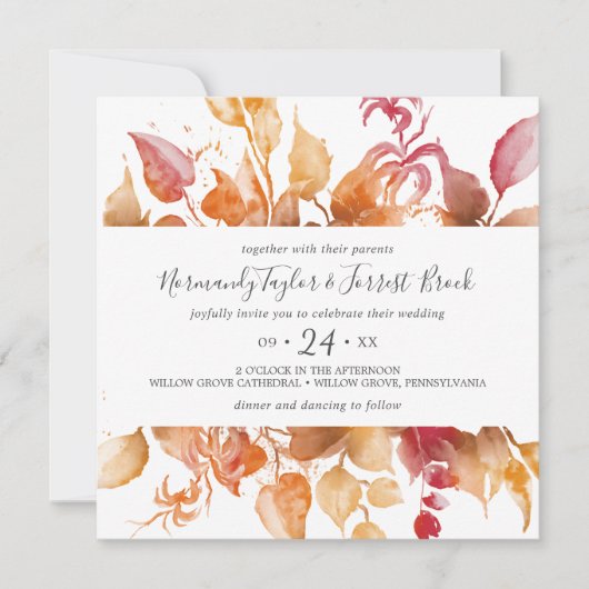 Invitation Feuilles d'automne Blanc et Bourgogne Décontracté  (Devant)