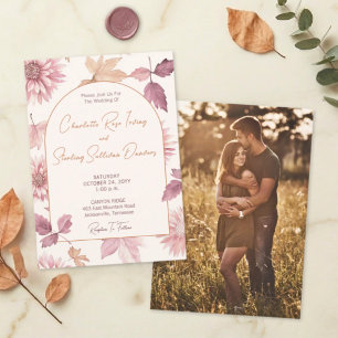 Invitation Feuilles d'Automne Blush Terracotta Photo Mariage