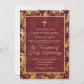 Invitation Feuilles d'automne Bourguigne et Or Mariage Cathol (Devant)