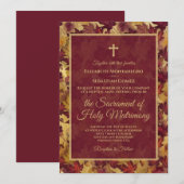 Invitation Feuilles d'automne Bourguigne et Or Mariage Cathol (Devant / Derrière)