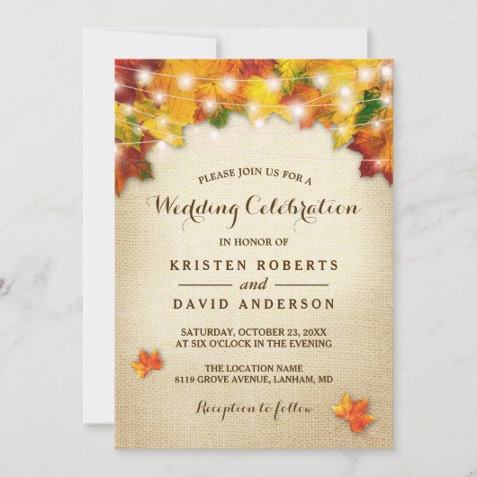 Invitation Feuilles d'automne Burlap String Mariage de automn (Devant)