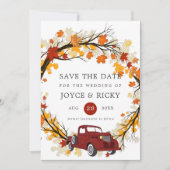 Invitation Feuilles d'automne camionnette vintage Save The Da (Devant)