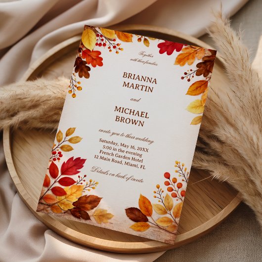 Invitation Feuilles d'automne Chaudes Botaniques