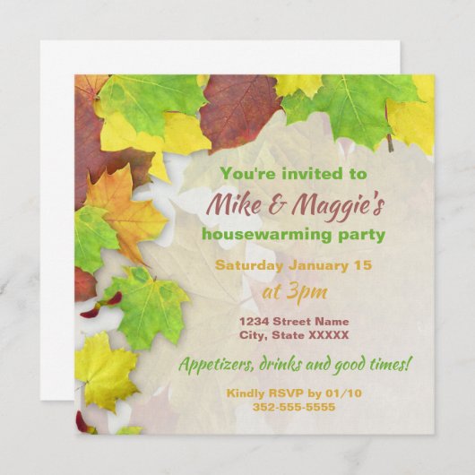 Invitation Feuilles d'automne colorées Imprimable Ménage (Devant / Derrière)