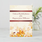 Invitation Feuilles d'automne dorées avec Mariage rouge (Debout devant)
