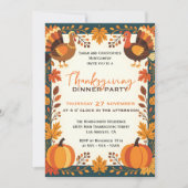 Invitation Feuilles d'automne dorées et dindes Dîner d'action (Devant)