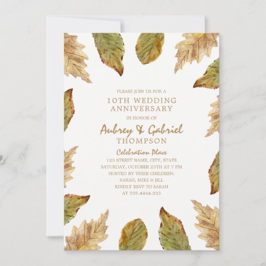 Invitation Feuilles d'automne élégantes 10 ans de mariage (Devant)