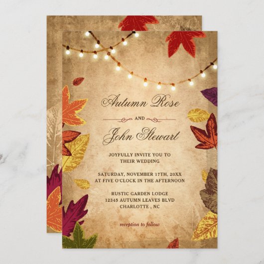 Invitation Feuilles d'automne élégantes Mariage rustique d'au (Devant / Derrière)
