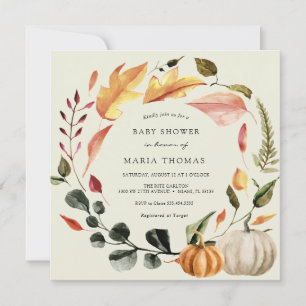 Invitation Feuilles d'automne et Baby shower Citrouille
