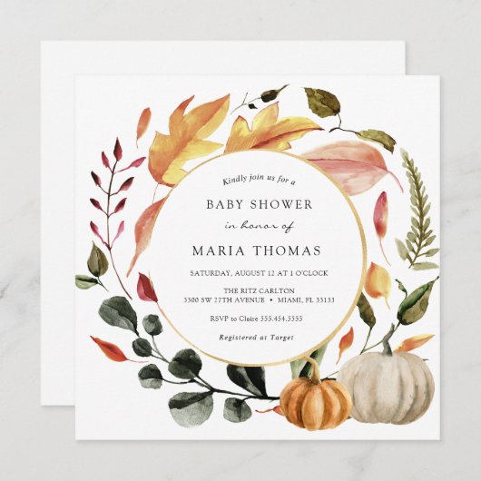 Invitation Feuilles d'automne et Baby shower Citrouille Invit (Devant / Derrière)