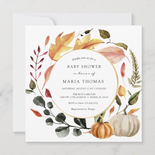Invitation Feuilles d'automne et Baby shower Citrouille Invit (Devant)