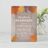 Invitation Feuilles d'automne et couples de bois Baby shower  (Debout devant)