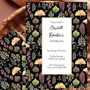 Invitation Feuilles d'automne et fougères sur fond noir 73e a
