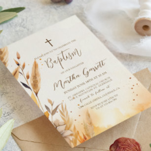 Invitation Feuilles d'automne et Pampas Girl Baptism