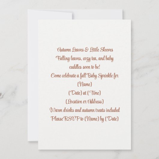Invitation Feuilles d'automne et petites manches | Correctif  (Dos)