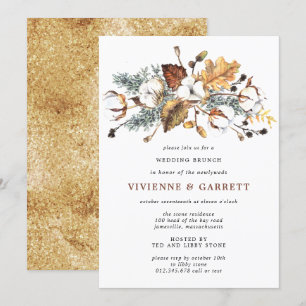 Invitation Feuilles d'automne Fleurs blanches Brunch d'après 
