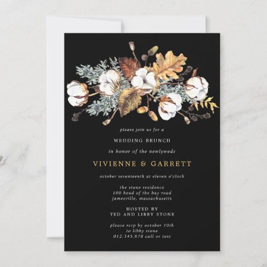 Invitation Feuilles d'automne Fleurs blanches Brunch de maria (Devant)