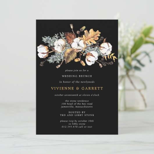 Invitation Feuilles d'automne Fleurs blanches Brunch de maria (Debout devant)