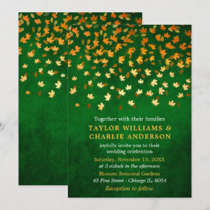 Invitation Feuilles d'automne Grunge Gold et Mariage vert