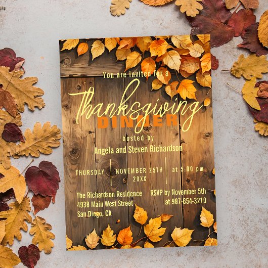 Invitation Feuilles d'automne jaunes à la grange bois Thanksg