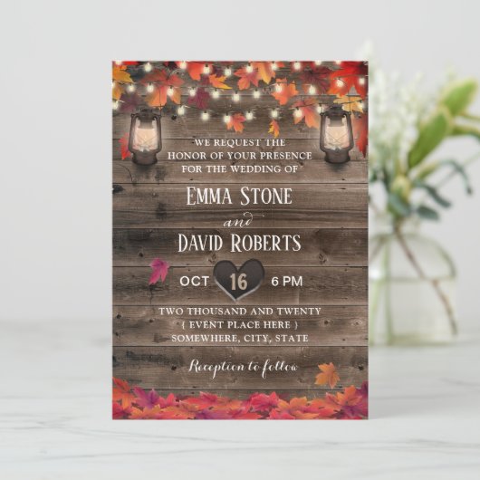 Invitation Feuilles d'automne Lanterns & String Mariage de au (Debout devant)
