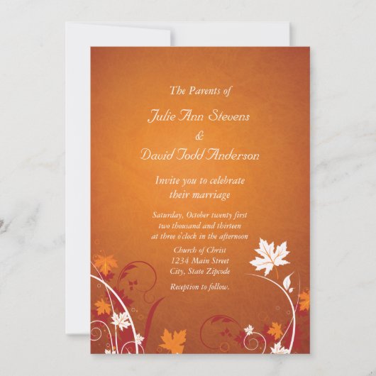 Invitation Feuilles d'automne Mariage Abstrait (Devant)