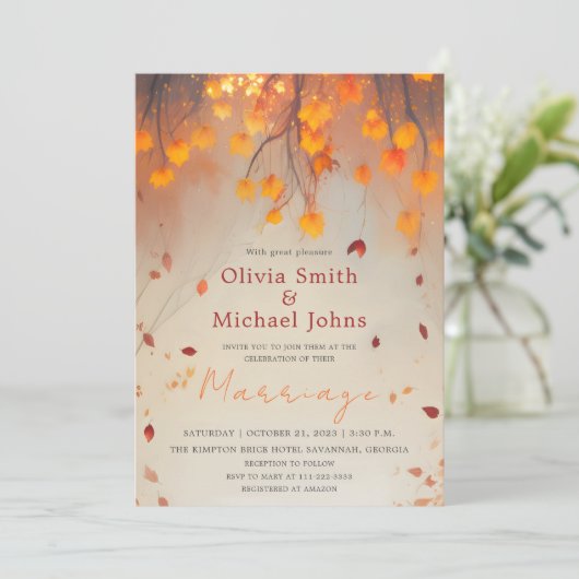 Invitation Feuilles d'automne Mariage de automne d'aquarelle  (Debout devant)