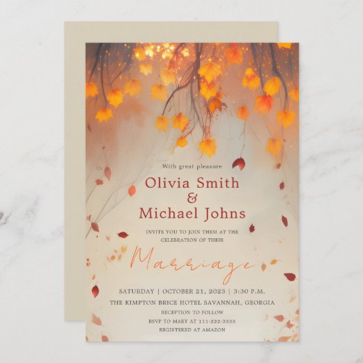 Invitation Feuilles d'automne Mariage de automne d'aquarelle  (Devant / Derrière)