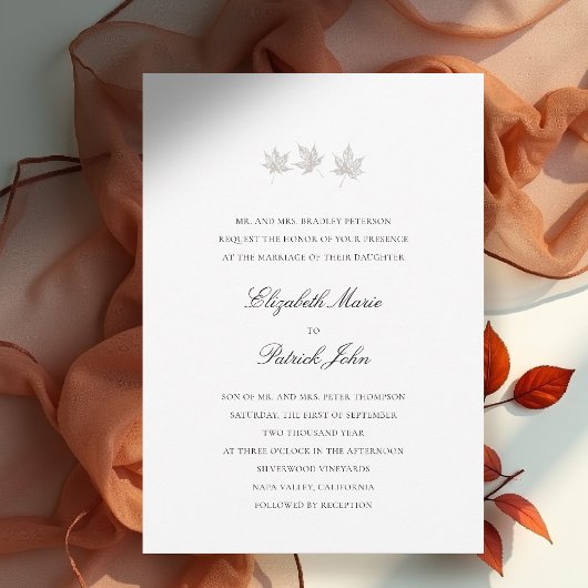 Invitation Feuilles d'automne Mariage Formel Moderne Classiqu