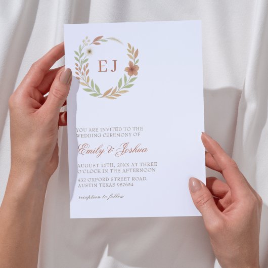Invitation Feuilles d'automne Mariage Monogramme