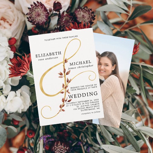 Invitation Feuilles d'automne modernes Ampersand simple Maria