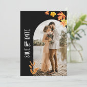 Invitation Feuilles d'automne noires classiques 2 Photo  Enre (Debout devant)