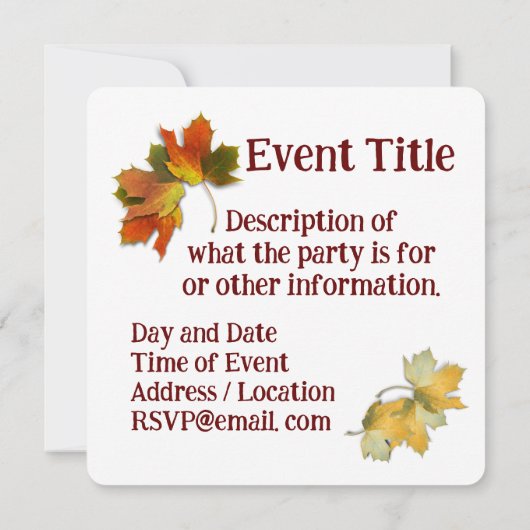 Invitation Feuilles D'Automne Orange Et Doré (Dos)