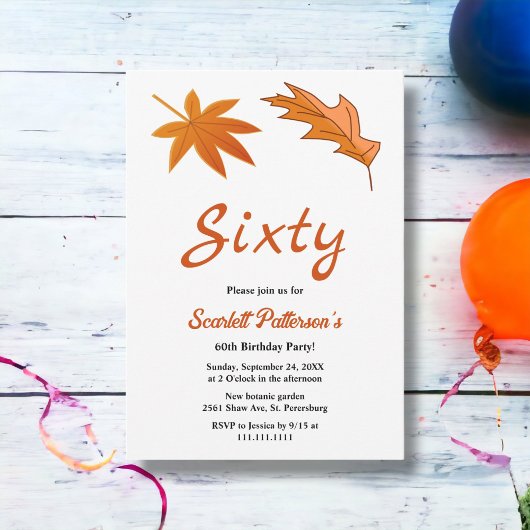 Invitation Feuilles d'automne orange rustiques 60e anniversai