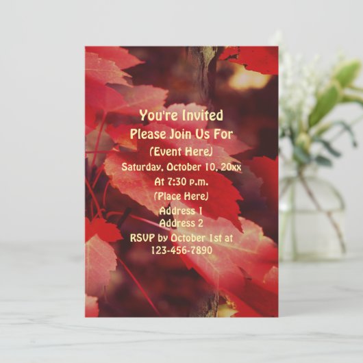Invitation Feuilles d'automne rouges Nature  (Debout devant)