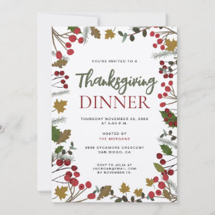 Invitation Feuilles d'automne Rustique Famille Thanksgiving d
